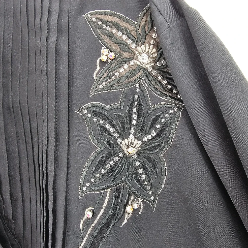Yves St Clair‎ Black Embroidered Beaded Blouse Long Sleeve Vintage Size 12